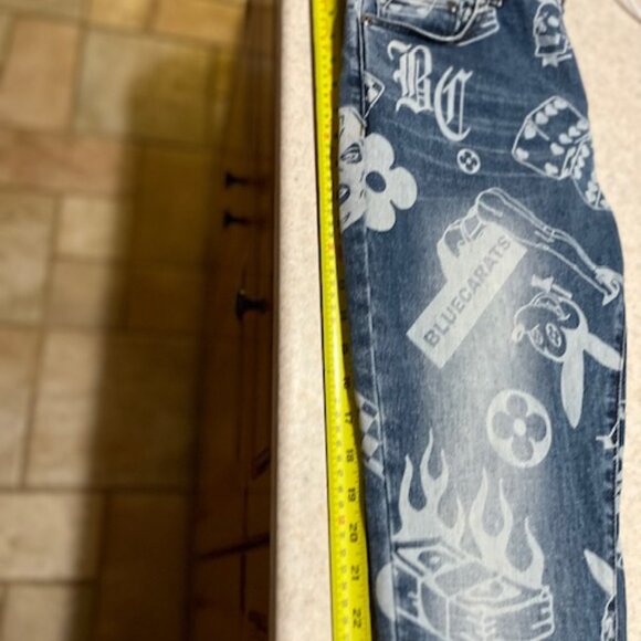 Rare Bluecarats Men's Denim Jeans 5 pocket  Royalty and Honor Size 33  Printed - Picture 8 of 12